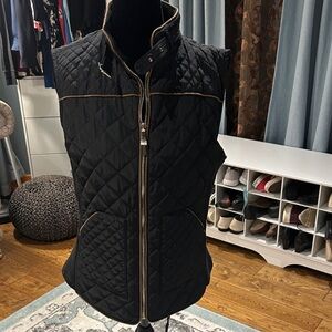 Miami Black Quilted Vest with Brown Trim